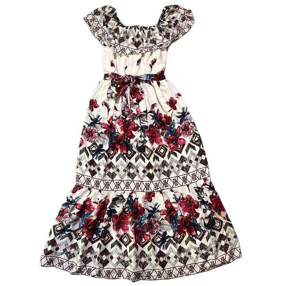 Magnolia Boutique Off The Shoulder Lined Floral Ruffle Hem Maxi Dress Small - Picture 1 of 8